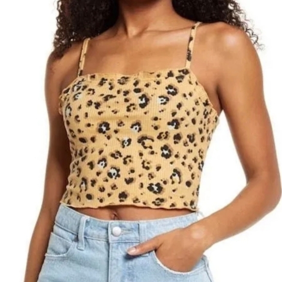 NWT Nordstrom BP Crop Ribbed Beige Leopard Print Cardigan and Cami Set Size Med - Picture 2 of 9